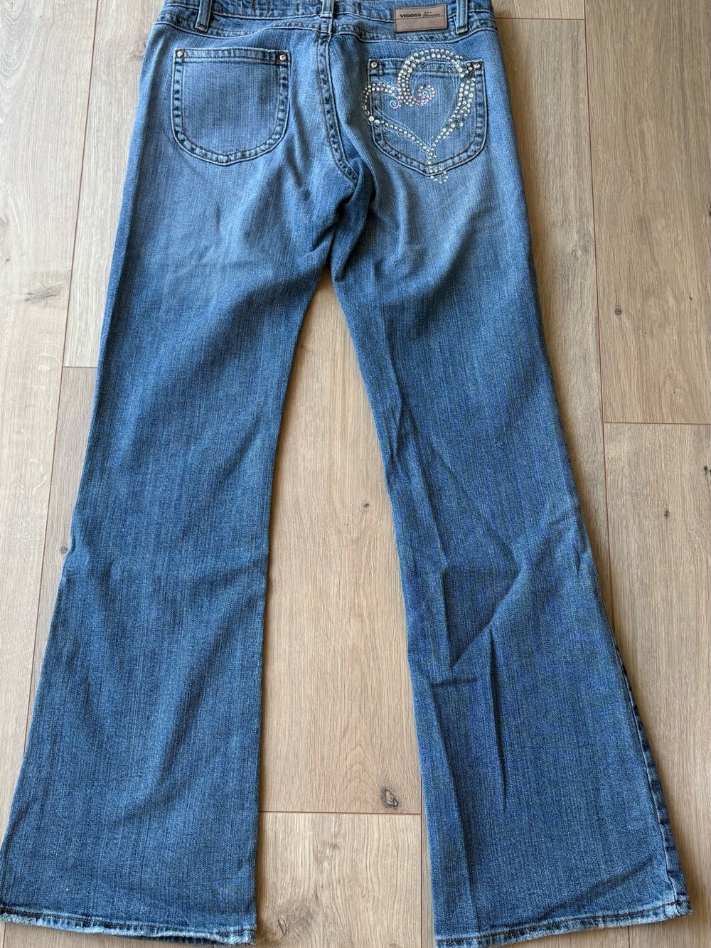 Vigoss Blue Flare Jeans with Rhinestone Heart